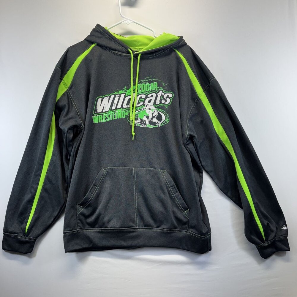 Edgar Wildcats Wrestling Hoodie By Badger Black/Neon Green Mens Size L